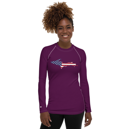 Michigan Upper Peninsula Rash Guard (w/ UP USA Flag) | Women's - Tyrian Purple