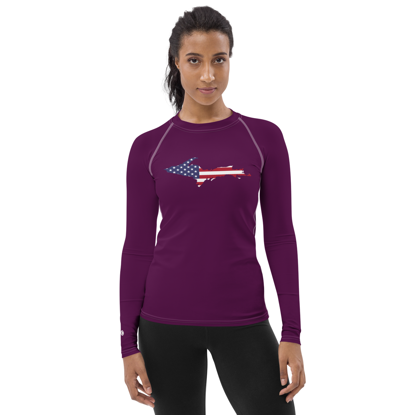 Michigan Upper Peninsula Rash Guard (w/ UP USA Flag) | Women's - Tyrian Purple