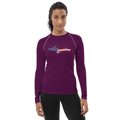 Michigan Upper Peninsula Rash Guard (w/ UP USA Flag) | Women's - Tyrian Purple