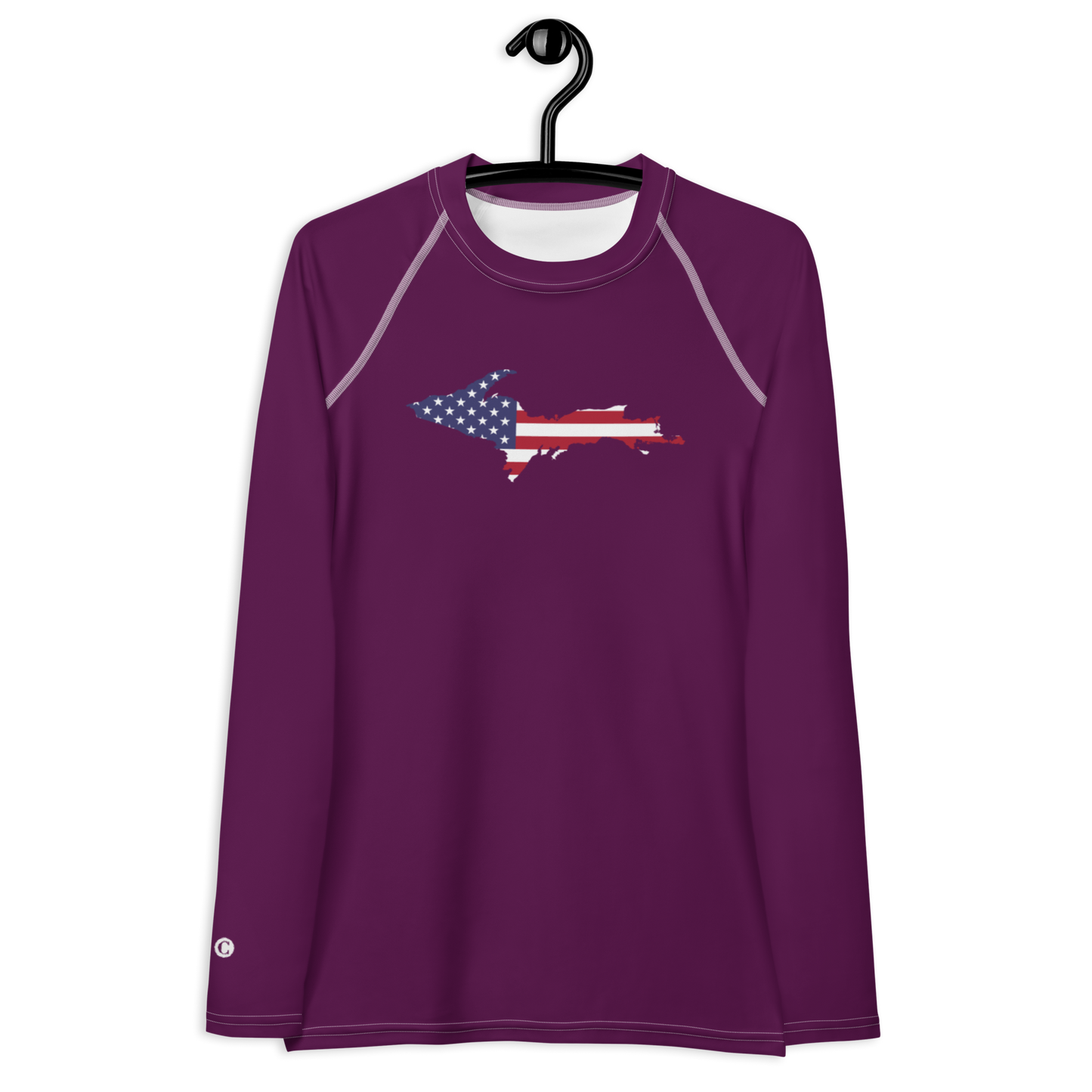 Michigan Upper Peninsula Rash Guard (w/ UP USA Flag) | Women's - Tyrian Purple