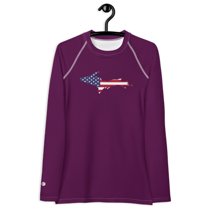 Michigan Upper Peninsula Rash Guard (w/ UP USA Flag) | Women's - Tyrian Purple