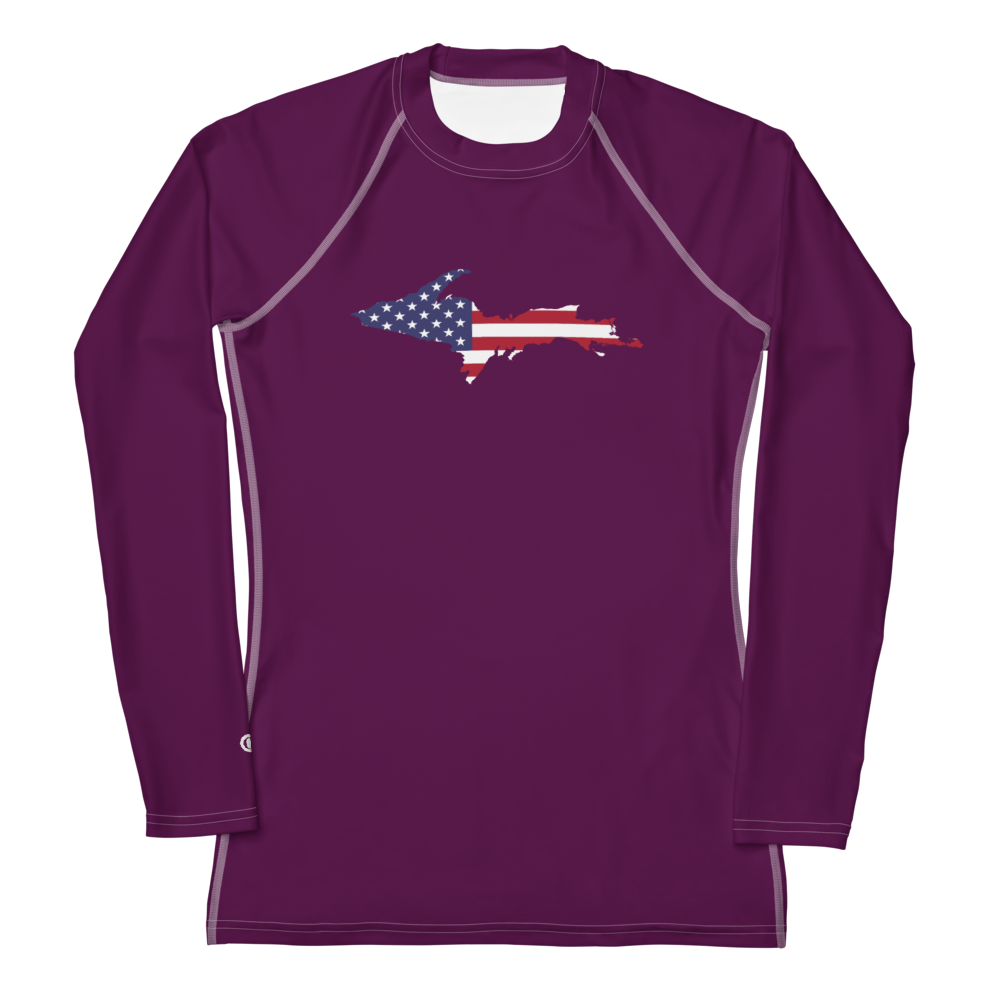 Michigan Upper Peninsula Rash Guard (w/ UP USA Flag) | Women's - Tyrian Purple