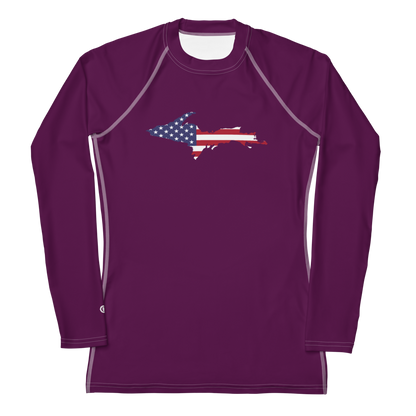 Michigan Upper Peninsula Rash Guard (w/ UP USA Flag) | Women's - Tyrian Purple