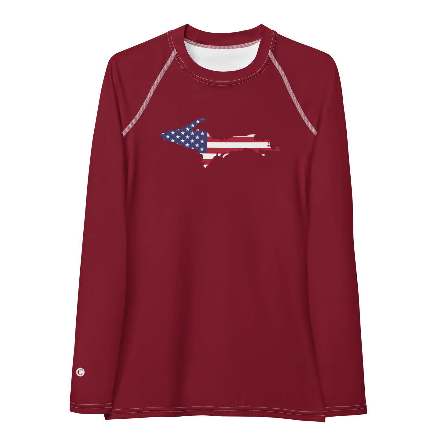 Michigan Upper Peninsula Rash Guard (w/ UP USA Flag) | Women's - Burgandy