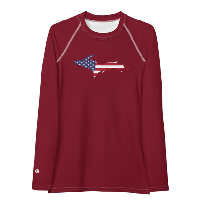 Michigan Upper Peninsula Rash Guard (w/ UP USA Flag) | Women's - Burgandy