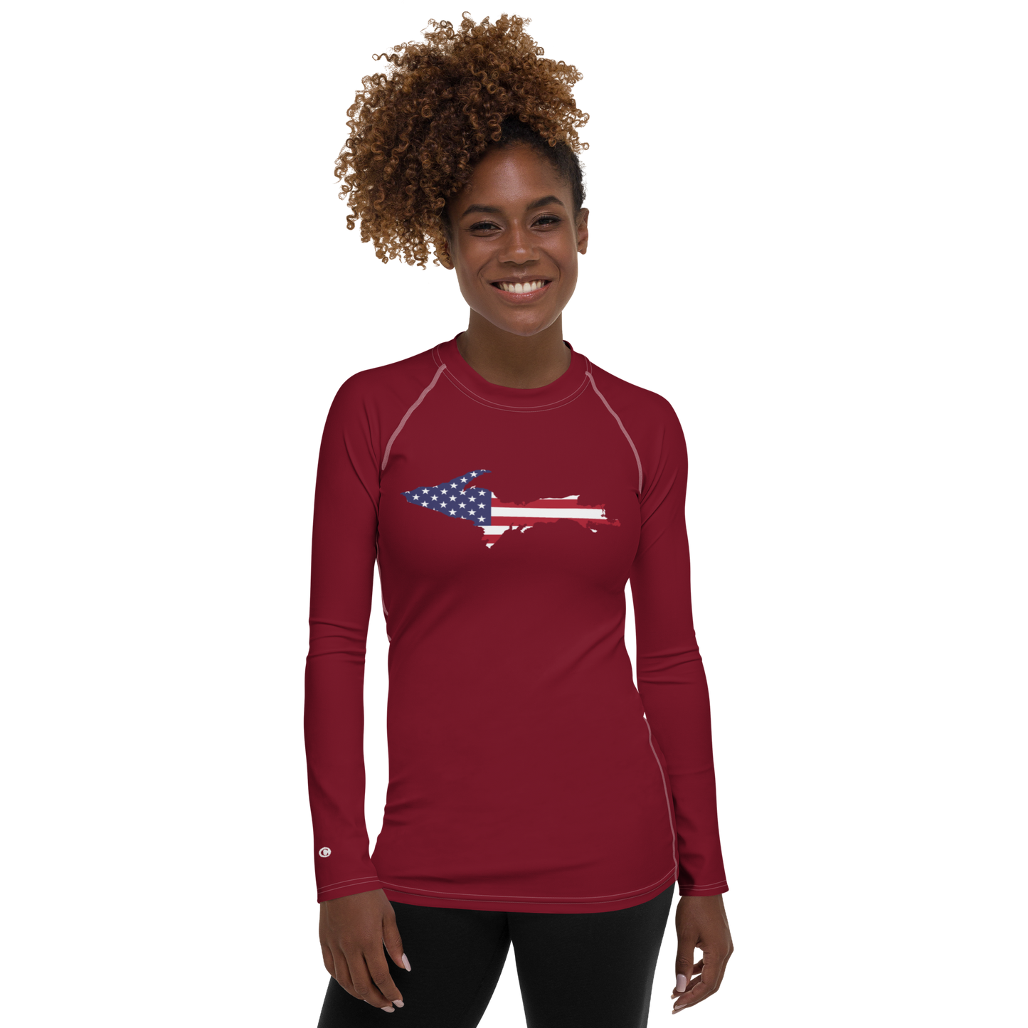 Michigan Upper Peninsula Rash Guard (w/ UP USA Flag) | Women's - Burgandy