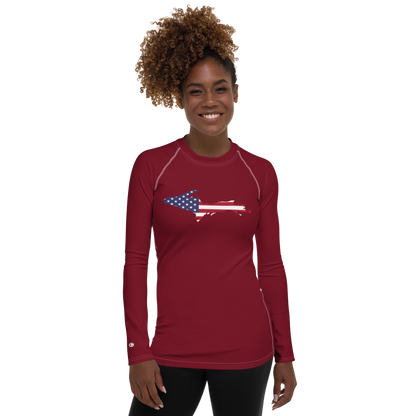 Michigan Upper Peninsula Rash Guard (w/ UP USA Flag) | Women's - Burgandy