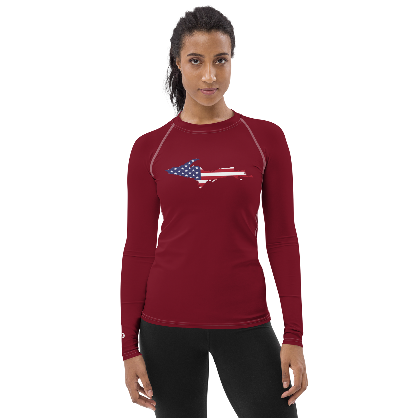 Michigan Upper Peninsula Rash Guard (w/ UP USA Flag) | Women's - Burgandy