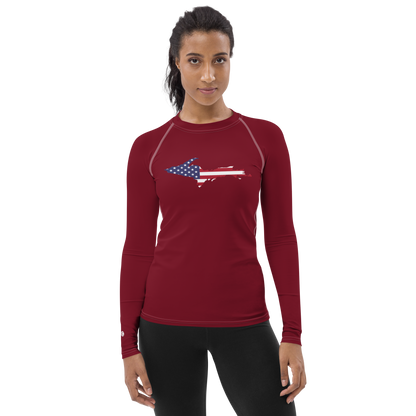 Michigan Upper Peninsula Rash Guard (w/ UP USA Flag) | Women's - Burgandy