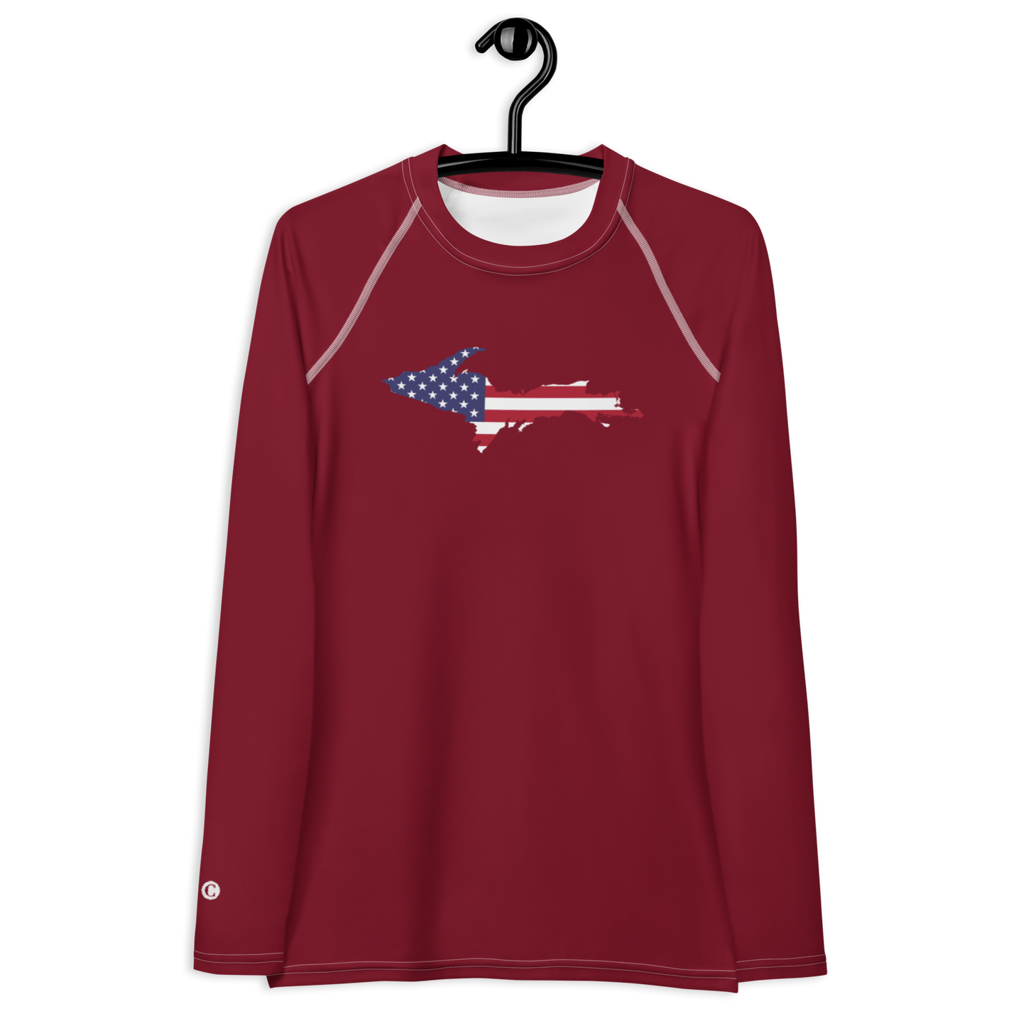 Michigan Upper Peninsula Rash Guard (w/ UP USA Flag) | Women's - Burgandy