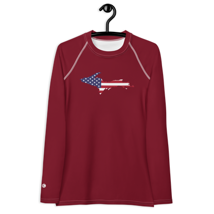 Michigan Upper Peninsula Rash Guard (w/ UP USA Flag) | Women's - Burgandy