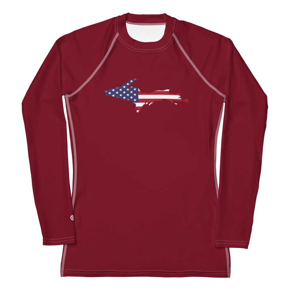 Michigan Upper Peninsula Rash Guard (w/ UP USA Flag) | Women's - Burgandy