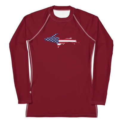 Michigan Upper Peninsula Rash Guard (w/ UP USA Flag) | Women's - Burgandy