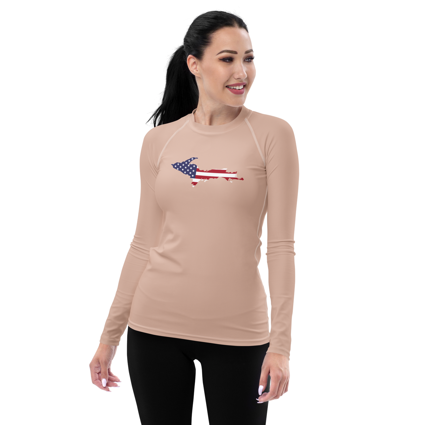 Michigan Upper Peninsula Rash Guard (w/ UP USA Flag) | Women's - Rose Gold