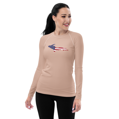 Michigan Upper Peninsula Rash Guard (w/ UP USA Flag) | Women's - Rose Gold