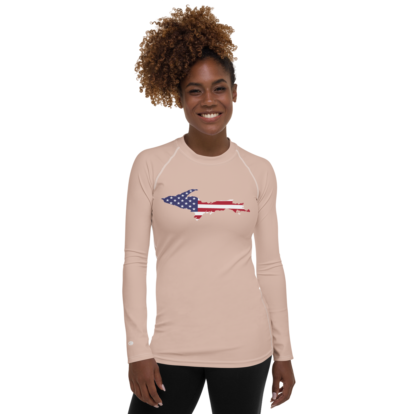 Michigan Upper Peninsula Rash Guard (w/ UP USA Flag) | Women's - Rose Gold