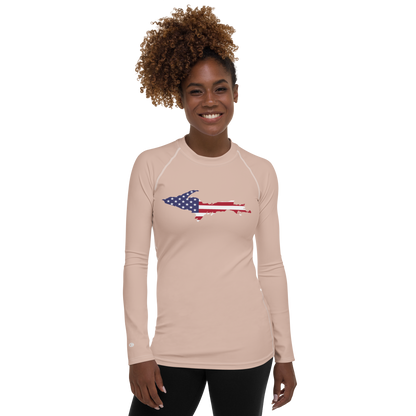 Michigan Upper Peninsula Rash Guard (w/ UP USA Flag) | Women's - Rose Gold