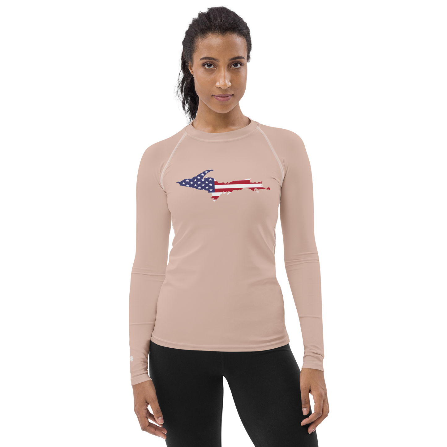 Michigan Upper Peninsula Rash Guard (w/ UP USA Flag) | Women's - Rose Gold