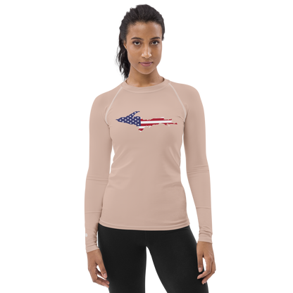 Michigan Upper Peninsula Rash Guard (w/ UP USA Flag) | Women's - Rose Gold