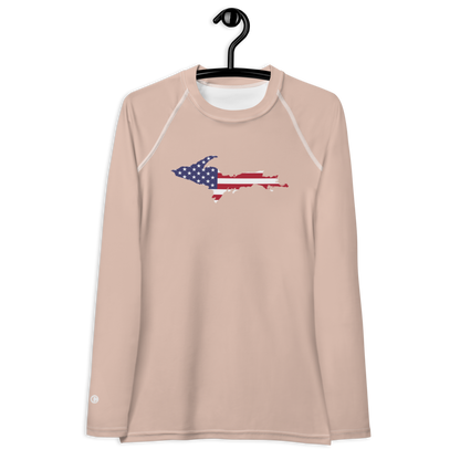 Michigan Upper Peninsula Rash Guard (w/ UP USA Flag) | Women's - Rose Gold