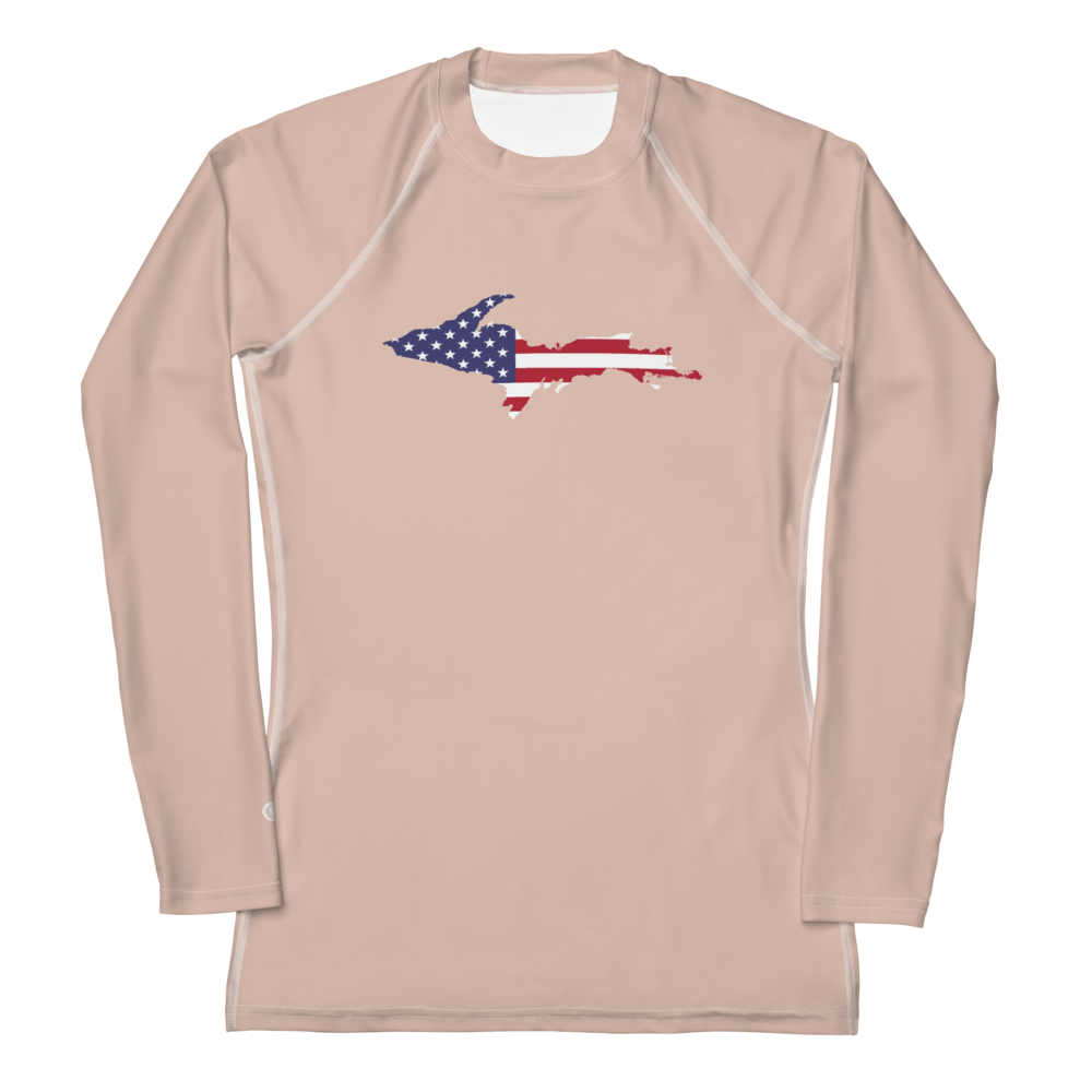 Michigan Upper Peninsula Rash Guard (w/ UP USA Flag) | Women's - Rose Gold