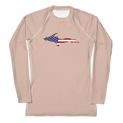 Michigan Upper Peninsula Rash Guard (w/ UP USA Flag) | Women's - Rose Gold