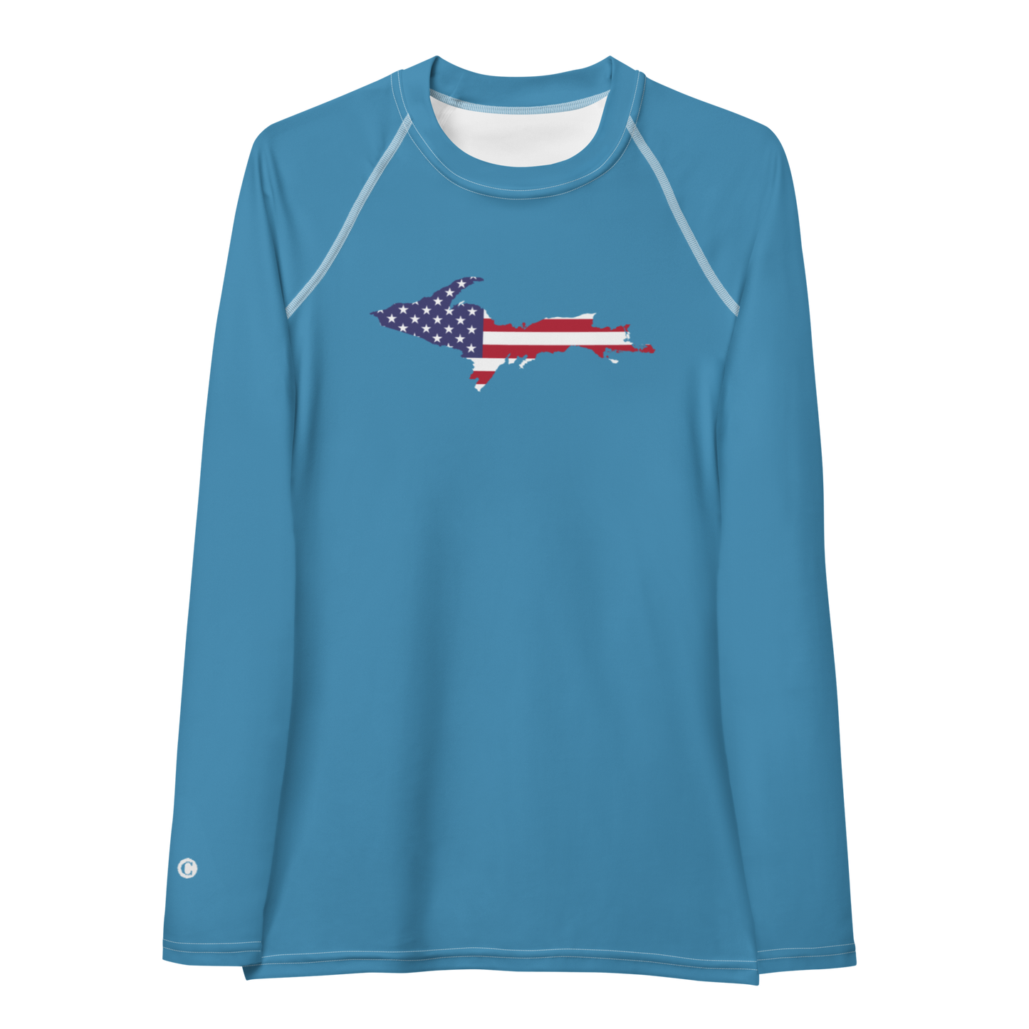 Michigan Upper Peninsula Rash Guard (w/ UP USA Flag) | Women's - Lake Michigan Blue