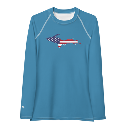 Michigan Upper Peninsula Rash Guard (w/ UP USA Flag) | Women's - Lake Michigan Blue