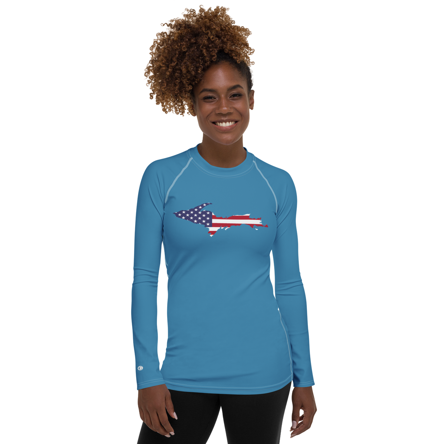 Michigan Upper Peninsula Rash Guard (w/ UP USA Flag) | Women's - Lake Michigan Blue