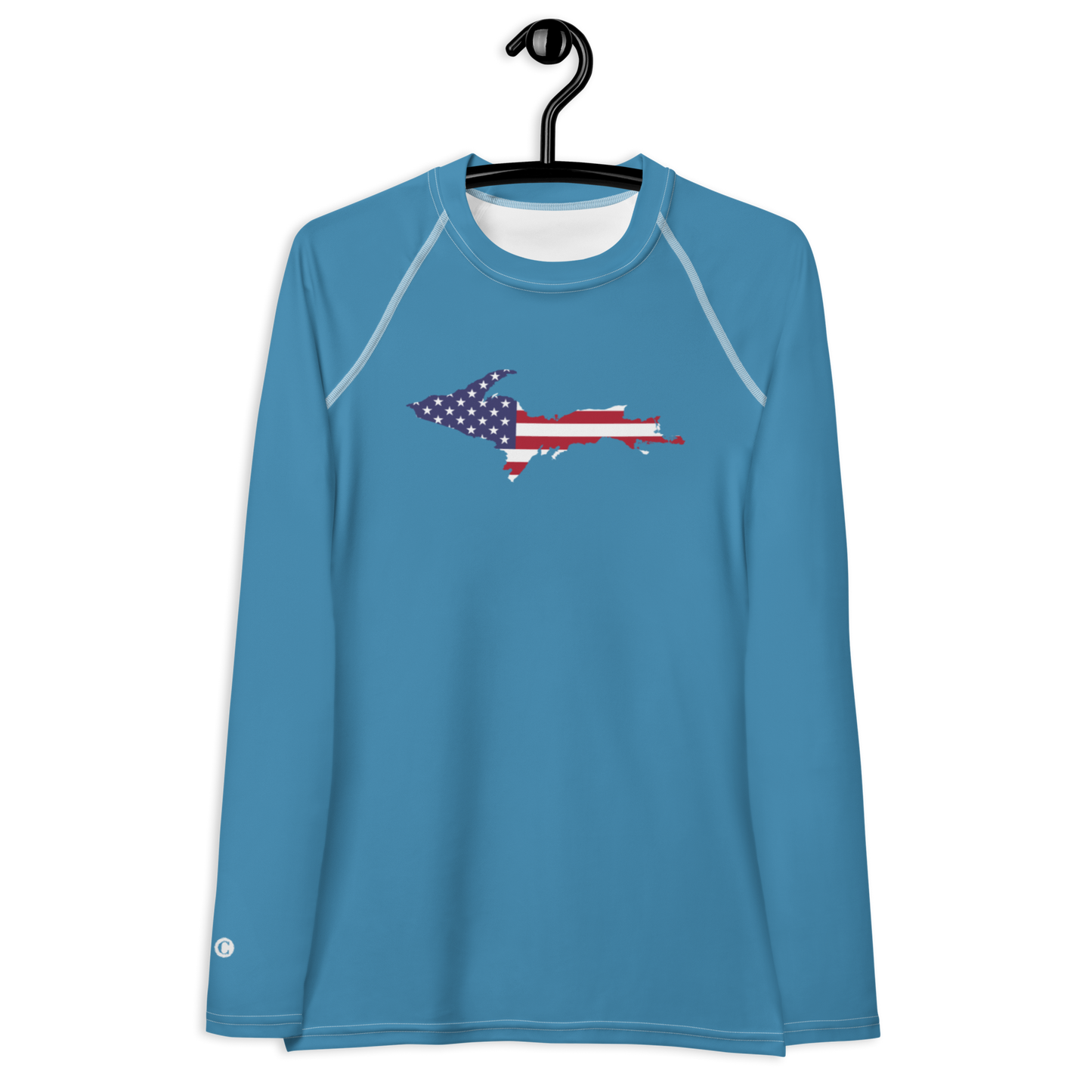 Michigan Upper Peninsula Rash Guard (w/ UP USA Flag) | Women's - Lake Michigan Blue