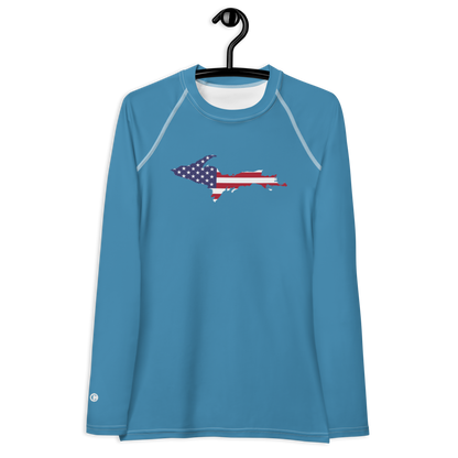 Michigan Upper Peninsula Rash Guard (w/ UP USA Flag) | Women's - Lake Michigan Blue