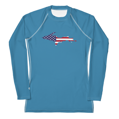 Michigan Upper Peninsula Rash Guard (w/ UP USA Flag) | Women's - Lake Michigan Blue