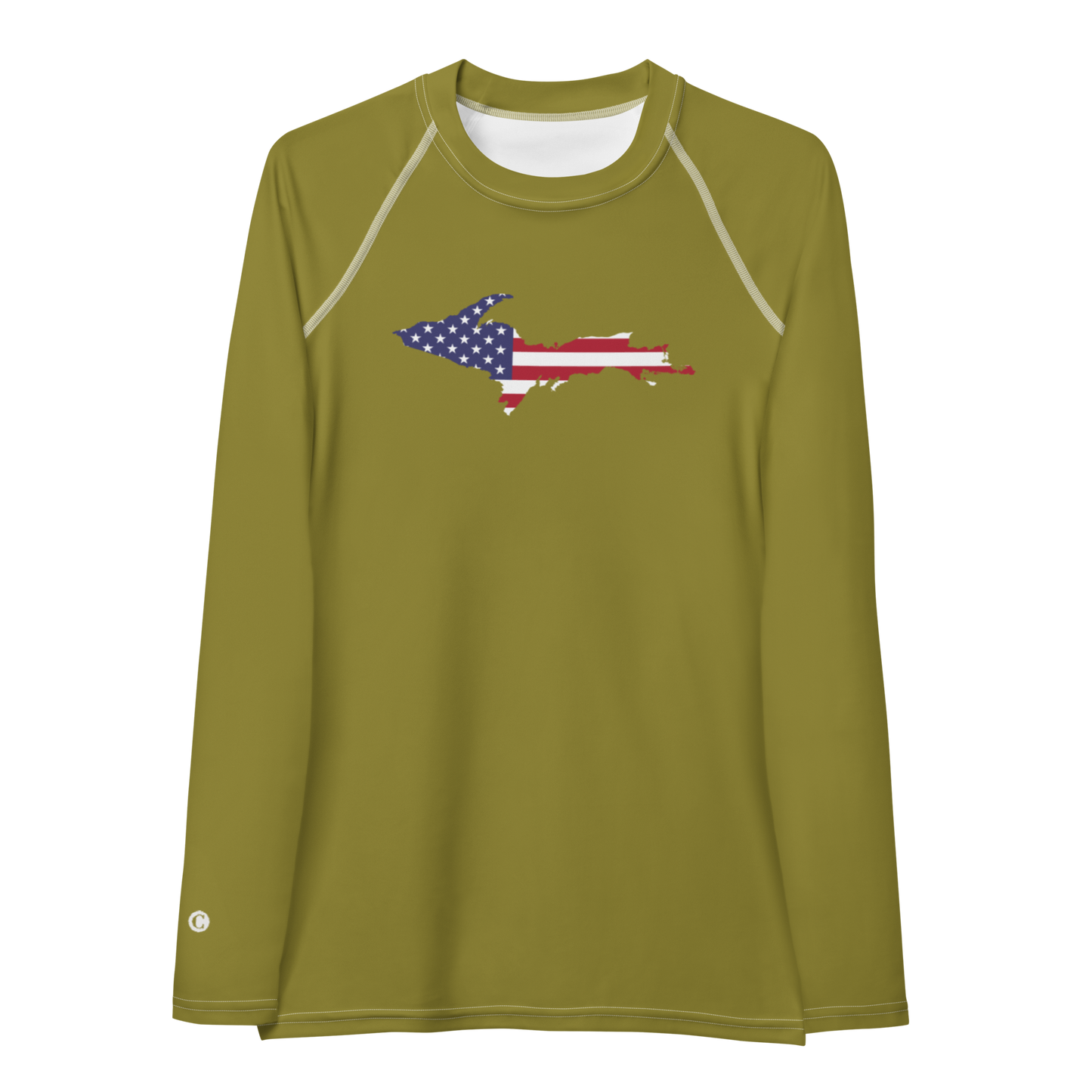 Michigan Upper Peninsula Rash Guard (w/ UP USA Flag) | Women's - Scrub Gold