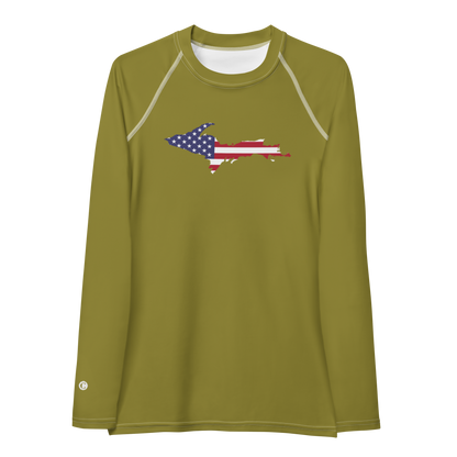 Michigan Upper Peninsula Rash Guard (w/ UP USA Flag) | Women's - Scrub Gold