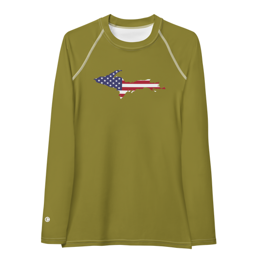 Michigan Upper Peninsula Rash Guard (w/ UP USA Flag) | Women's - Scrub Gold