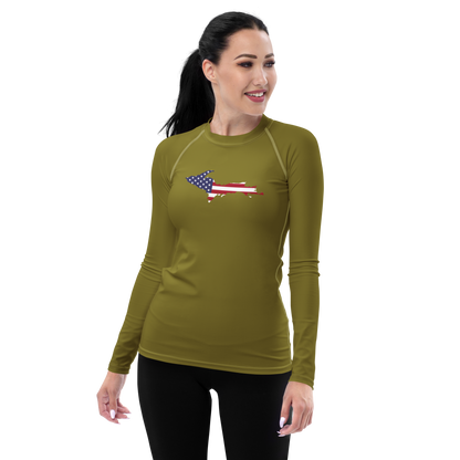 Michigan Upper Peninsula Rash Guard (w/ UP USA Flag) | Women's - Scrub Gold