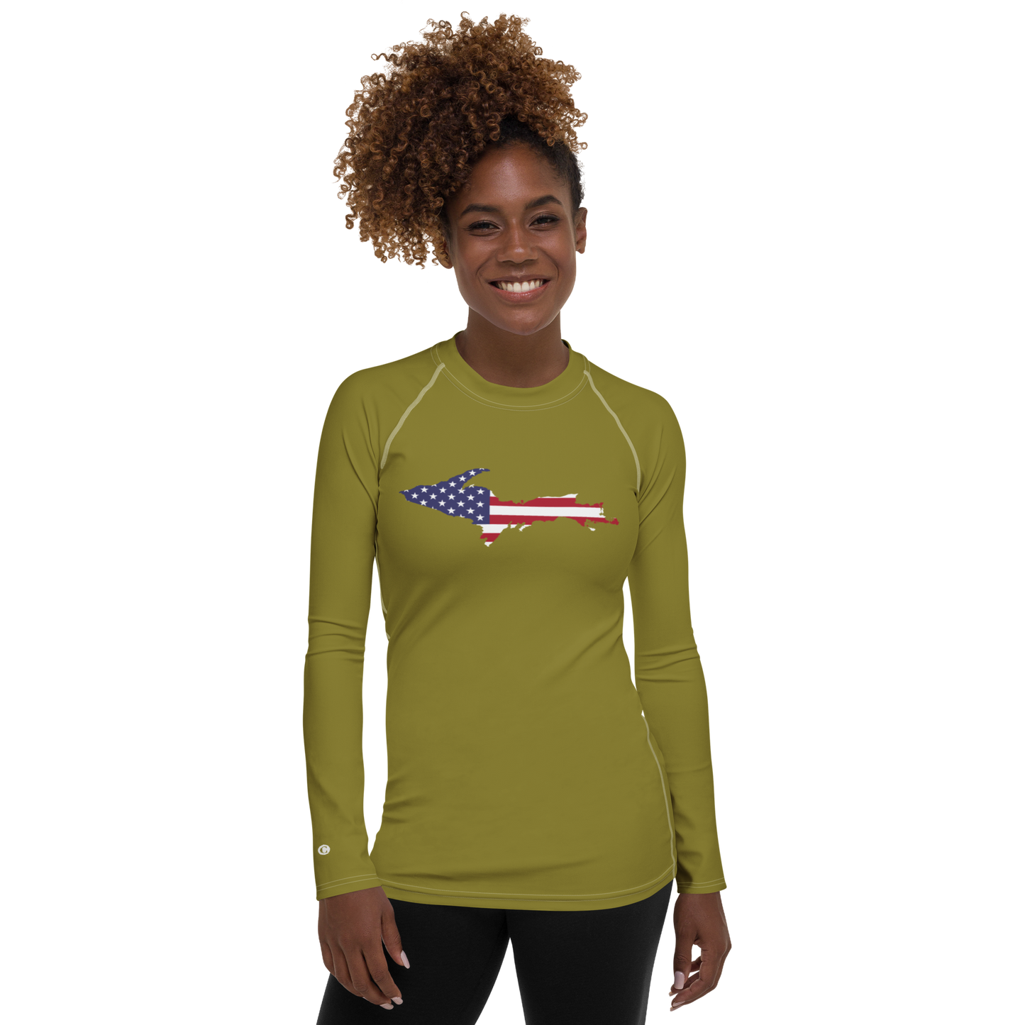 Michigan Upper Peninsula Rash Guard (w/ UP USA Flag) | Women's - Scrub Gold