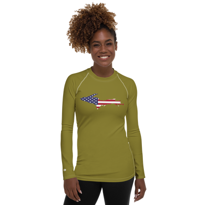 Michigan Upper Peninsula Rash Guard (w/ UP USA Flag) | Women's - Scrub Gold