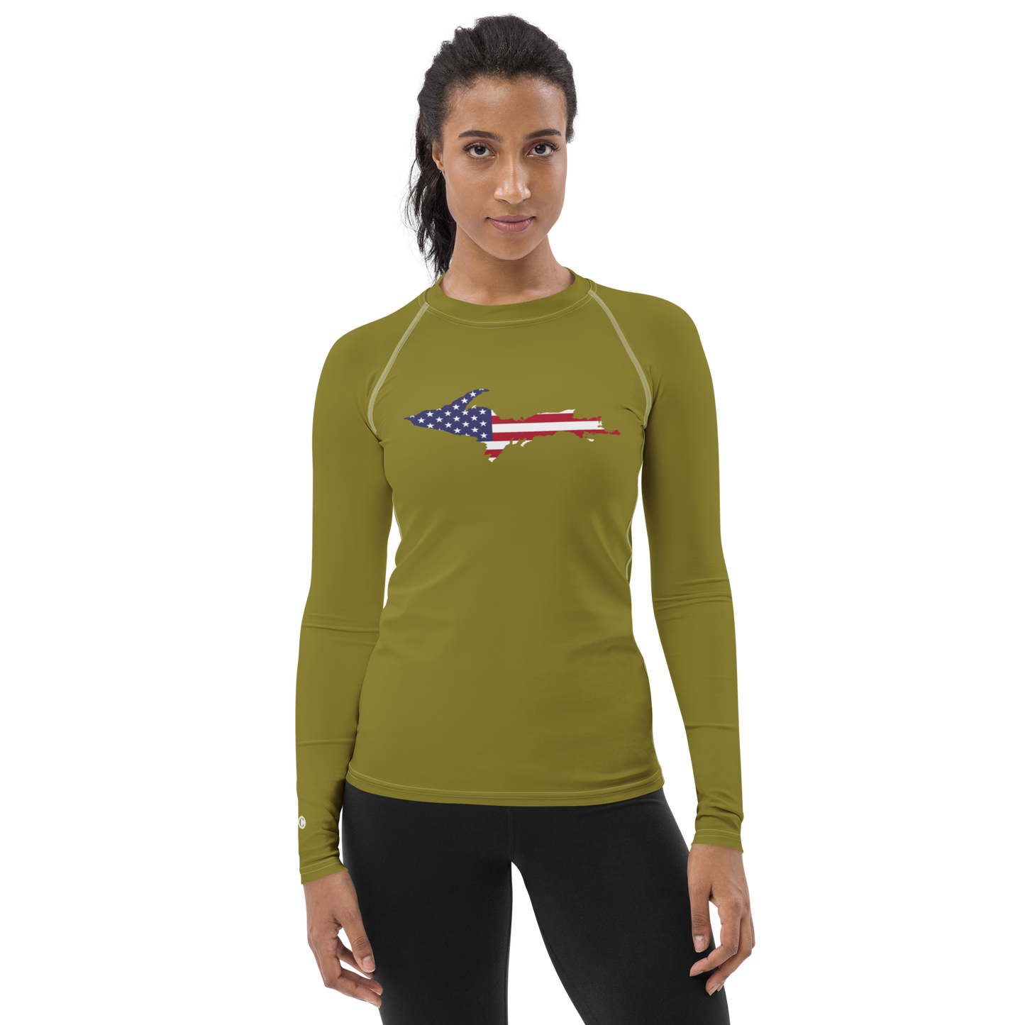 Michigan Upper Peninsula Rash Guard (w/ UP USA Flag) | Women's - Scrub Gold