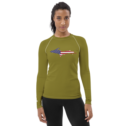 Michigan Upper Peninsula Rash Guard (w/ UP USA Flag) | Women's - Scrub Gold