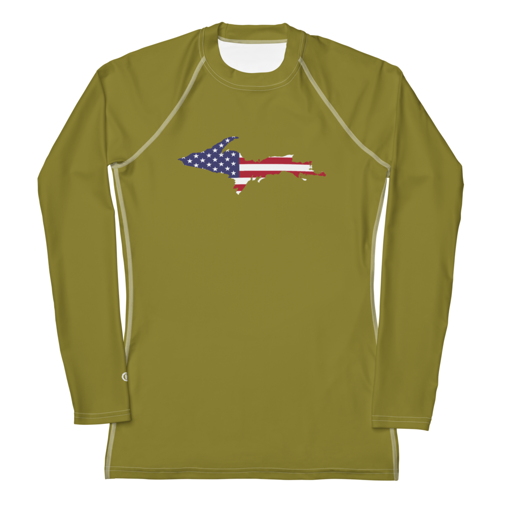 Michigan Upper Peninsula Rash Guard (w/ UP USA Flag) | Women's - Scrub Gold