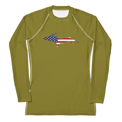 Michigan Upper Peninsula Rash Guard (w/ UP USA Flag) | Women's - Scrub Gold