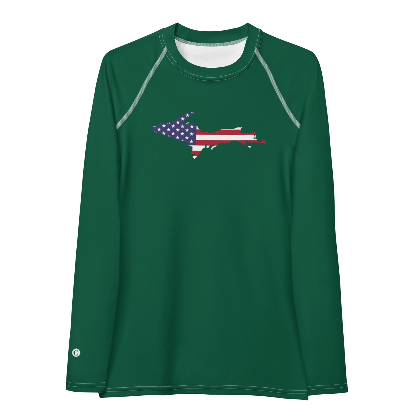 Michigan Upper Peninsula Rash Guard (w/ UP USA Flag) | Women's - Superior Green