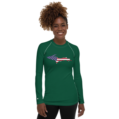 Michigan Upper Peninsula Rash Guard (w/ UP USA Flag) | Women's - Superior Green