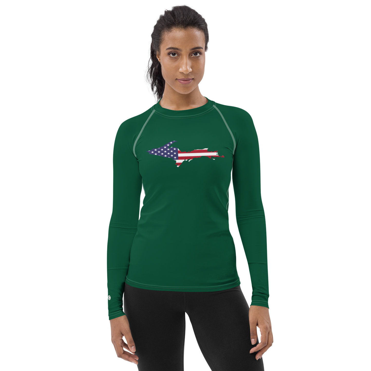 Michigan Upper Peninsula Rash Guard (w/ UP USA Flag) | Women's - Superior Green