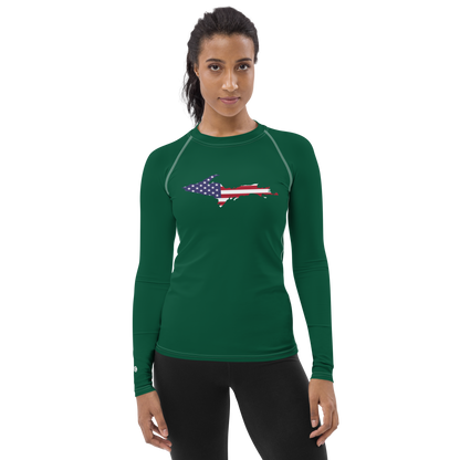 Michigan Upper Peninsula Rash Guard (w/ UP USA Flag) | Women's - Superior Green