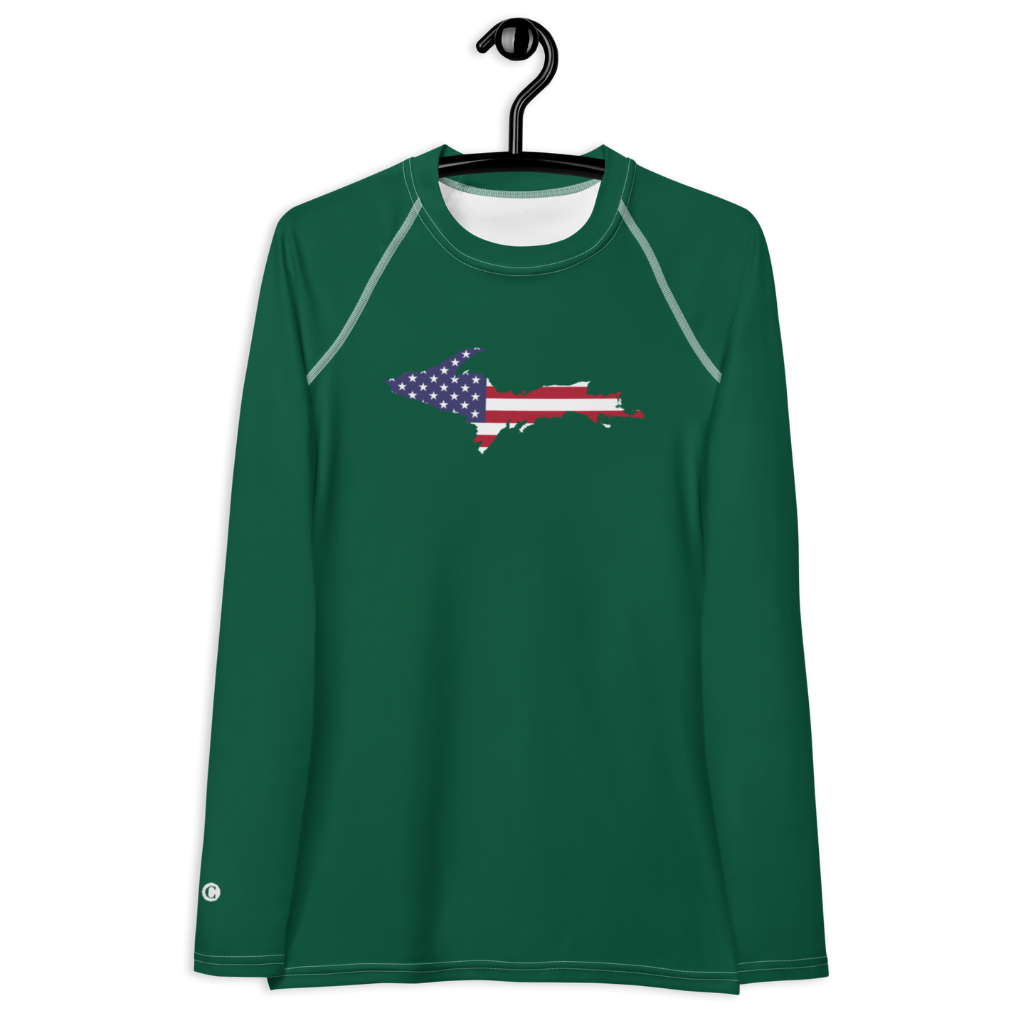 Michigan Upper Peninsula Rash Guard (w/ UP USA Flag) | Women's - Superior Green
