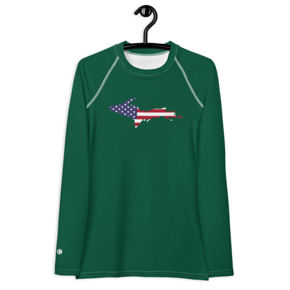 Michigan Upper Peninsula Rash Guard (w/ UP USA Flag) | Women's - Superior Green