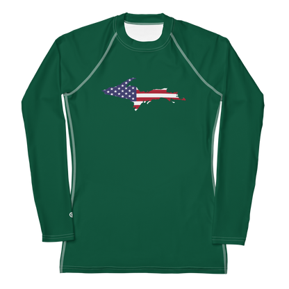 Michigan Upper Peninsula Rash Guard (w/ UP USA Flag) | Women's - Superior Green