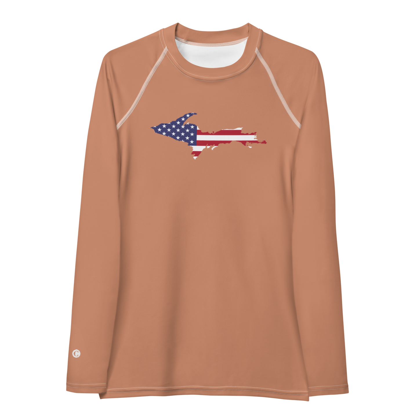 Michigan Upper Peninsula Rash Guard (w/ UP USA Flag) | Women's - Copper Color